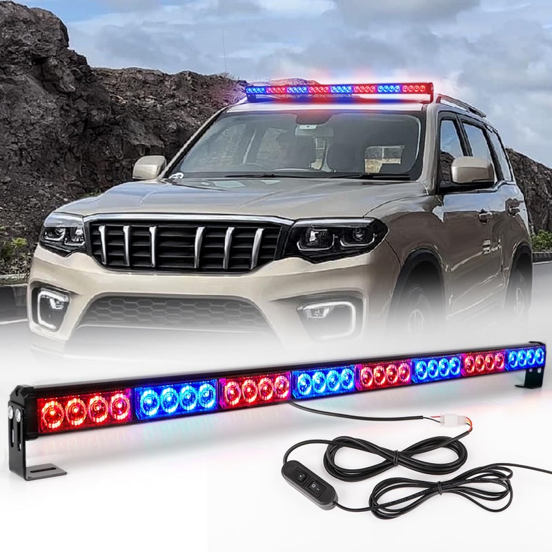 LE-JX Emergency Strobe Lights 36 Inch Led Light Bar 32 Led 13 Flash Patterns Police Traffic Advisor Waterproof Warning Hazard Caution Turn Signals Vehicle Pickup Truck Roof Rear Head (35.5 Inch, Red/Blue) - Image 2